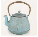 0.9L cast iron teapot -light blue/gold